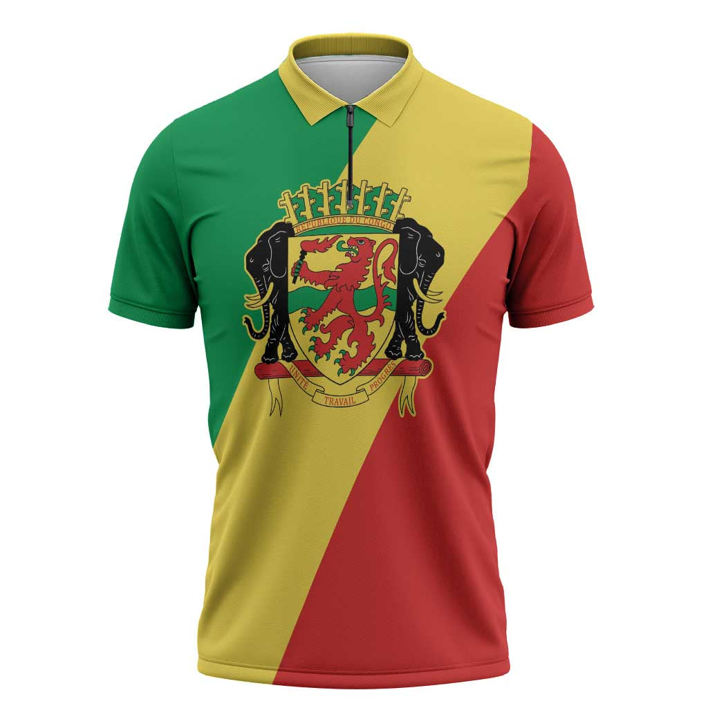 Republic of The Congo Personalized Zipper Polo Shirt Simple Flag Style