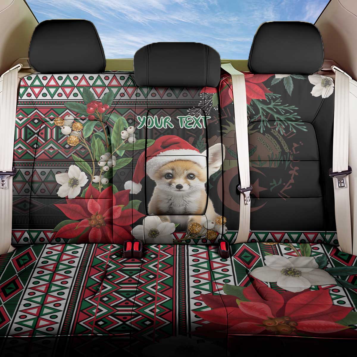 Algeria Christmas Personalized Back Car Seat Cover Fennec Fox Santa and Traditional Pattern