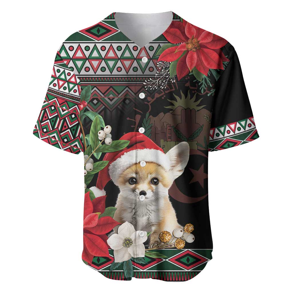 Algeria Christmas Personalized Baseball Jersey Fennec Fox Santa and Traditional Pattern