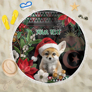 Algeria Christmas Personalized Beach Blanket Fennec Fox Santa and Traditional Pattern