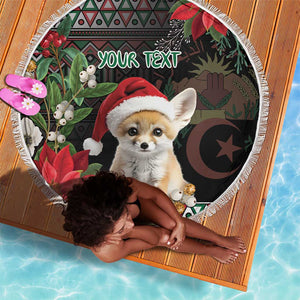 Algeria Christmas Personalized Beach Blanket Fennec Fox Santa and Traditional Pattern