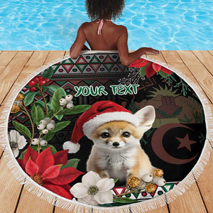 Algeria Christmas Personalized Beach Blanket Fennec Fox Santa and Traditional Pattern