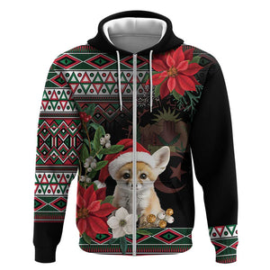 Algeria Christmas Personalized Hoodie Fennec Fox Santa and Traditional Pattern