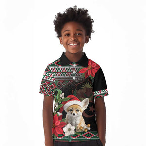 Algeria Christmas Personalized Kid Polo Shirt Fennec Fox Santa and Traditional Pattern