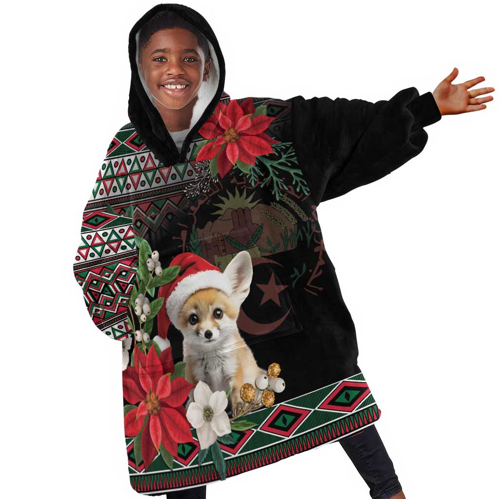 Algeria Christmas Personalized KId Wearable Blanket Hoodie Fennec Fox Santa and Traditional Pattern