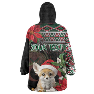 Algeria Christmas Personalized KId Wearable Blanket Hoodie Fennec Fox Santa and Traditional Pattern