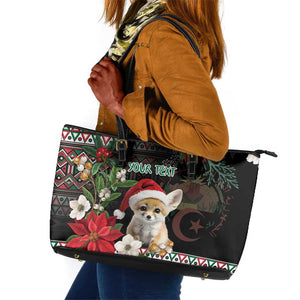 Algeria Christmas Personalized Leather Tote Bag Fennec Fox Santa and Traditional Pattern