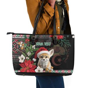 Algeria Christmas Personalized Leather Tote Bag Fennec Fox Santa and Traditional Pattern