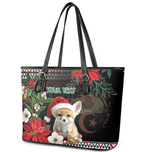 Algeria Christmas Personalized Leather Tote Bag Fennec Fox Santa and Traditional Pattern