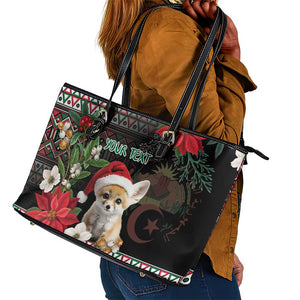 Algeria Christmas Personalized Leather Tote Bag Fennec Fox Santa and Traditional Pattern