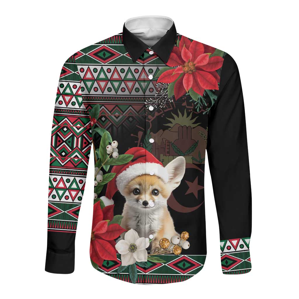 Algeria Christmas Personalized Long Sleeve Button Shirt Fennec Fox Santa and Traditional Pattern