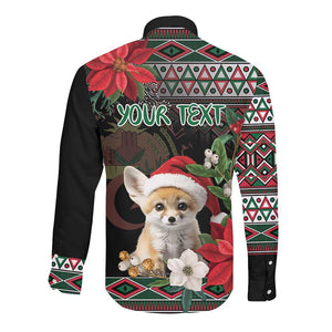 Algeria Christmas Personalized Long Sleeve Button Shirt Fennec Fox Santa and Traditional Pattern