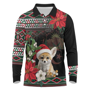 Algeria Christmas Personalized Long Sleeve Polo Shirt Fennec Fox Santa and Traditional Pattern