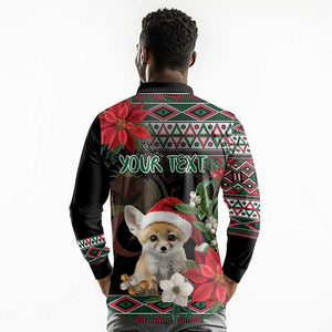 Algeria Christmas Personalized Long Sleeve Polo Shirt Fennec Fox Santa and Traditional Pattern