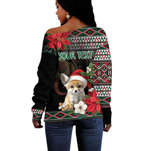 Algeria Christmas Personalized Off Shoulder Sweater Fennec Fox Santa and Traditional Pattern