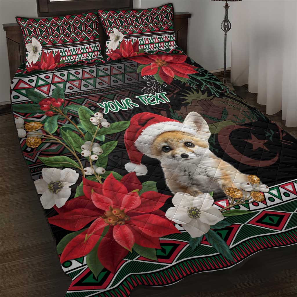 Algeria Christmas Personalized Quilt Bed Set Fennec Fox Santa and Traditional Pattern