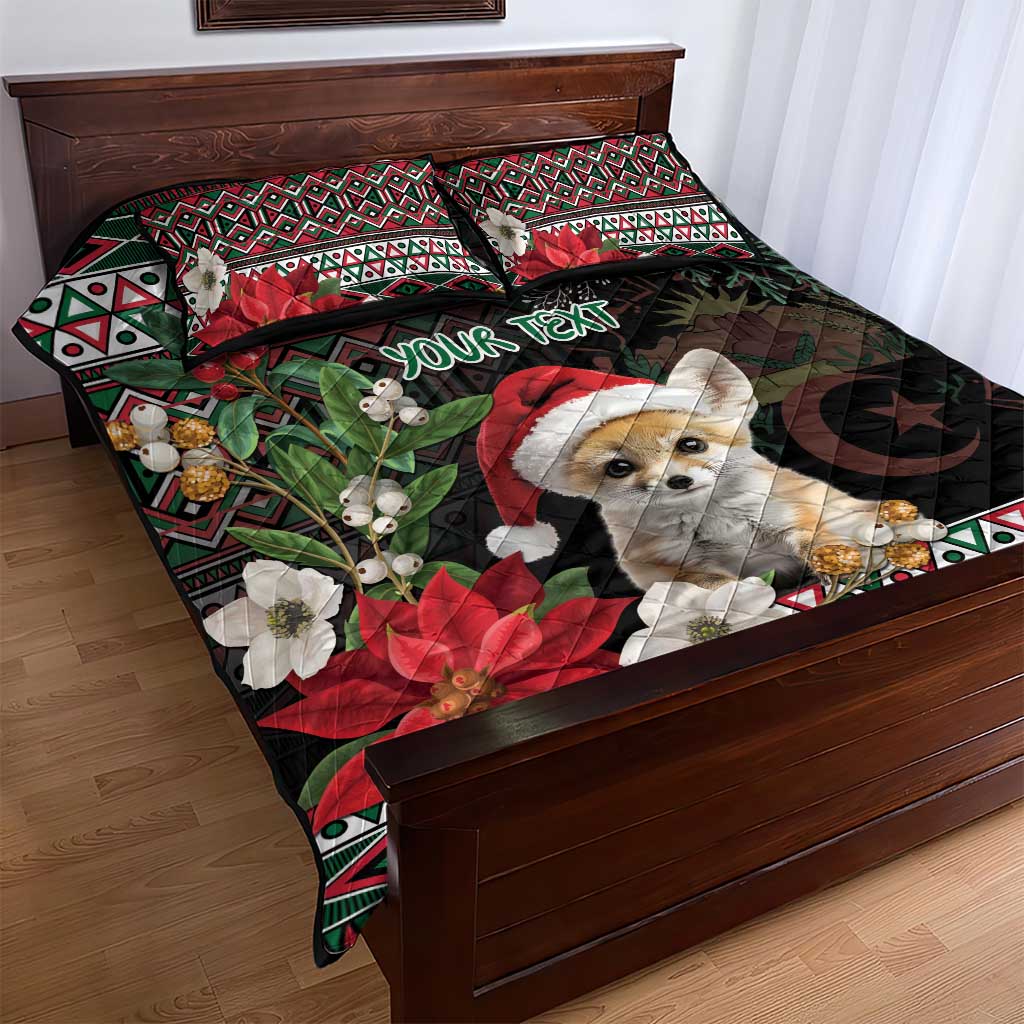 Algeria Christmas Personalized Quilt Bed Set Fennec Fox Santa and Traditional Pattern