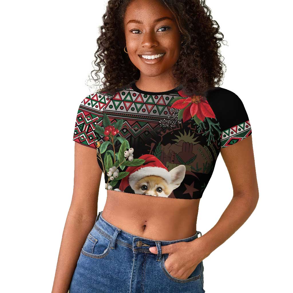 Algeria Christmas Personalized Raglan Cropped T shirt Fennec Fox Santa and Traditional Pattern