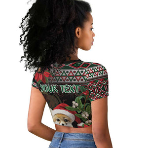 Algeria Christmas Personalized Raglan Cropped T shirt Fennec Fox Santa and Traditional Pattern