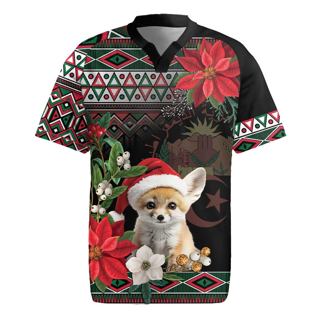 Algeria Christmas Personalized Rugby Jersey Fennec Fox Santa and Traditional Pattern