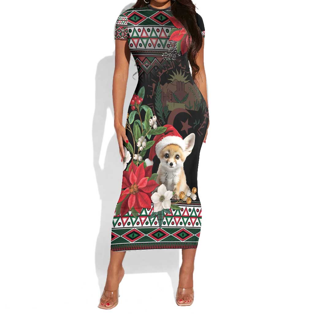 Algeria Christmas Personalized Short Sleeve Bodycon Dress Fennec Fox Santa and Traditional Pattern LT9
