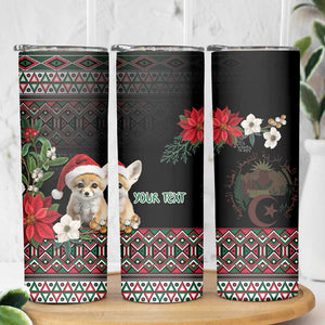 Algeria Christmas Personalized Skinny Tumbler Fennec Fox Santa and Traditional Pattern