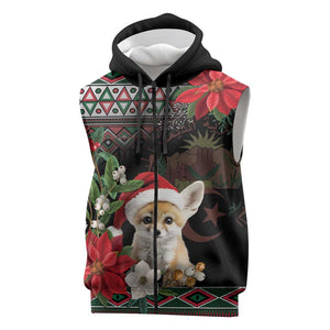 Algeria Christmas Personalized Sleeveless Zip Hoodie Fennec Fox Santa and Traditional Pattern - African Pride