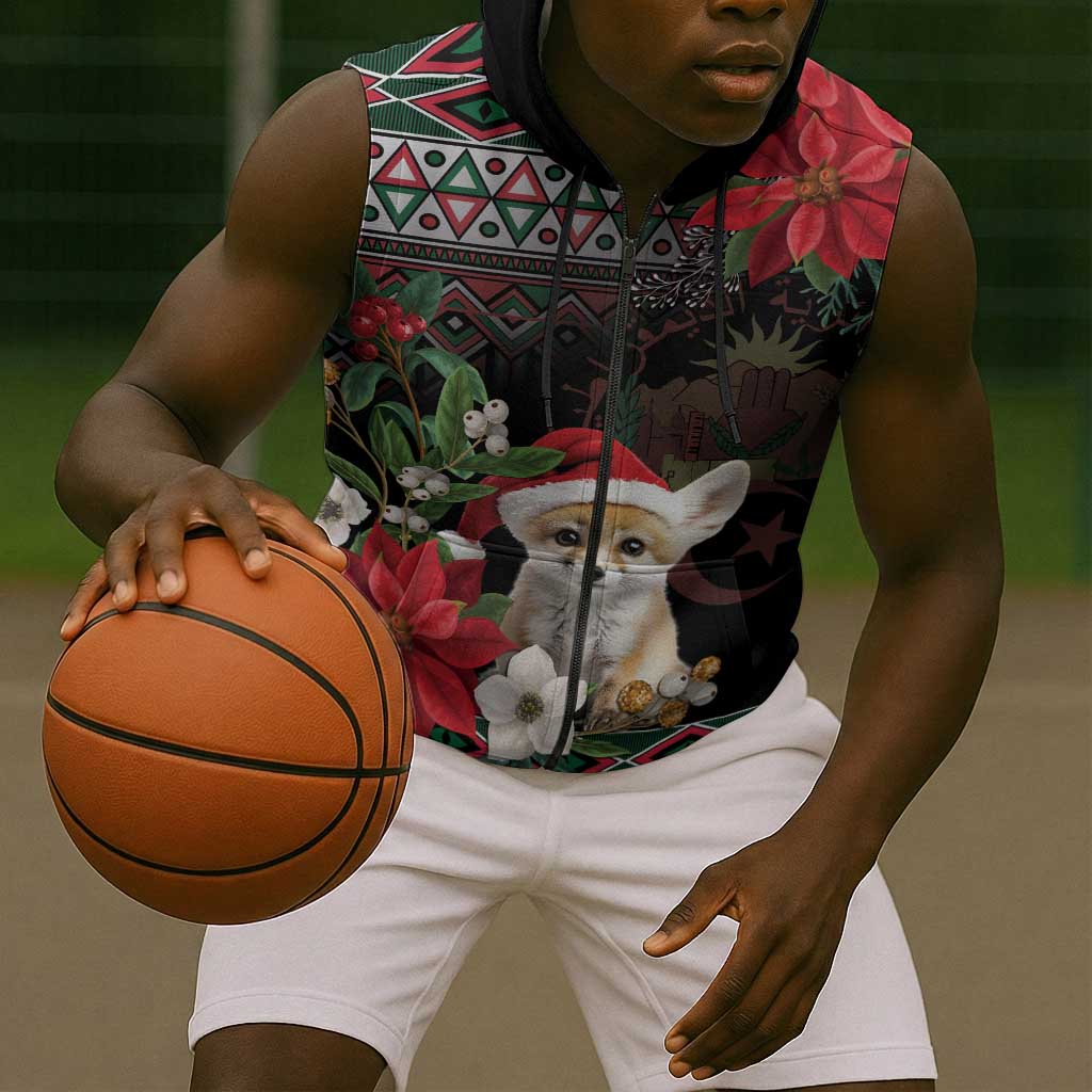 Algeria Christmas Personalized Sleeveless Zip Hoodie Fennec Fox Santa and Traditional Pattern - African Pride