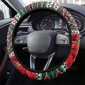 Algeria Christmas Steering Wheel Cover Fennec Fox Santa and Traditional Pattern