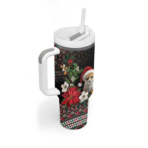 Algeria Christmas Personalized Tumbler With Handle Fennec Fox Santa and Traditional Pattern