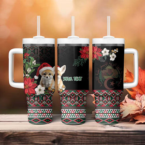 Algeria Christmas Personalized Tumbler With Handle Fennec Fox Santa and Traditional Pattern