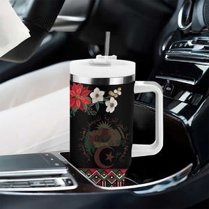 Algeria Christmas Personalized Tumbler With Handle Fennec Fox Santa and Traditional Pattern