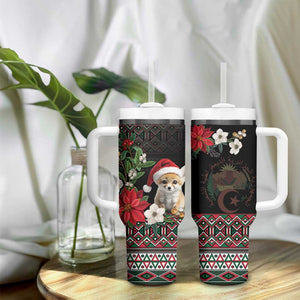 Algeria Christmas Personalized Tumbler With Handle Fennec Fox Santa and Traditional Pattern