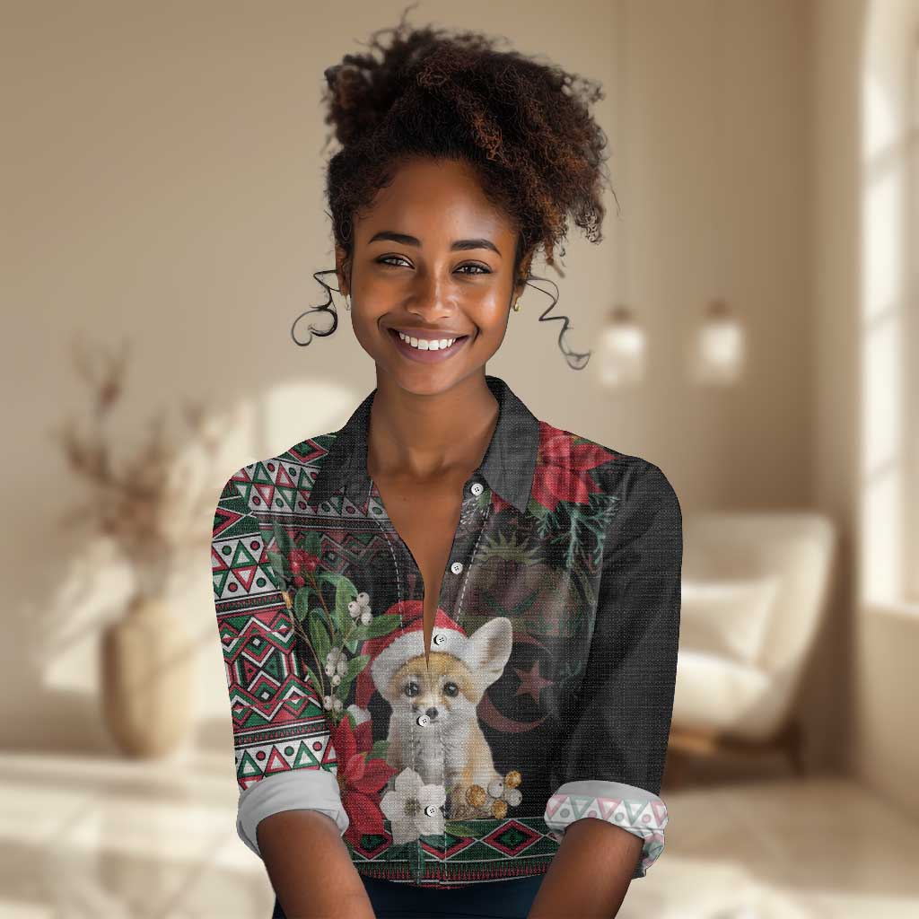 Algeria Christmas Personalized Women Casual Shirt Fennec Fox Santa and Traditional Pattern