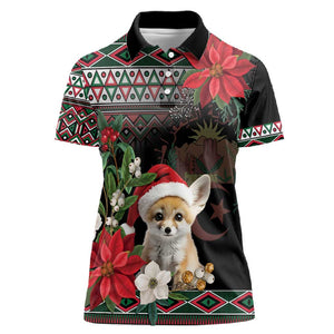 Algeria Christmas Personalized Women Polo Shirt Fennec Fox Santa and Traditional Pattern