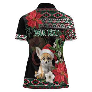 Algeria Christmas Personalized Women Polo Shirt Fennec Fox Santa and Traditional Pattern