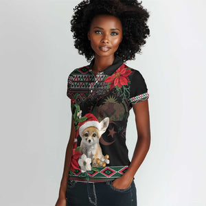 Algeria Christmas Personalized Women Polo Shirt Fennec Fox Santa and Traditional Pattern