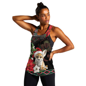 Algeria Christmas Personalized Women Racerback Tank Fennec Fox Santa and Traditional Pattern