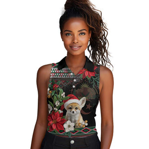 Algeria Christmas Personalized Women Sleeveless Polo Shirt Fennec Fox Santa and Traditional Pattern