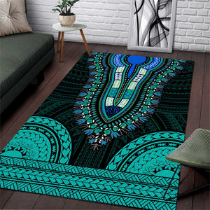 African Dashiki and Polynesian Pattern Area Rug Teal