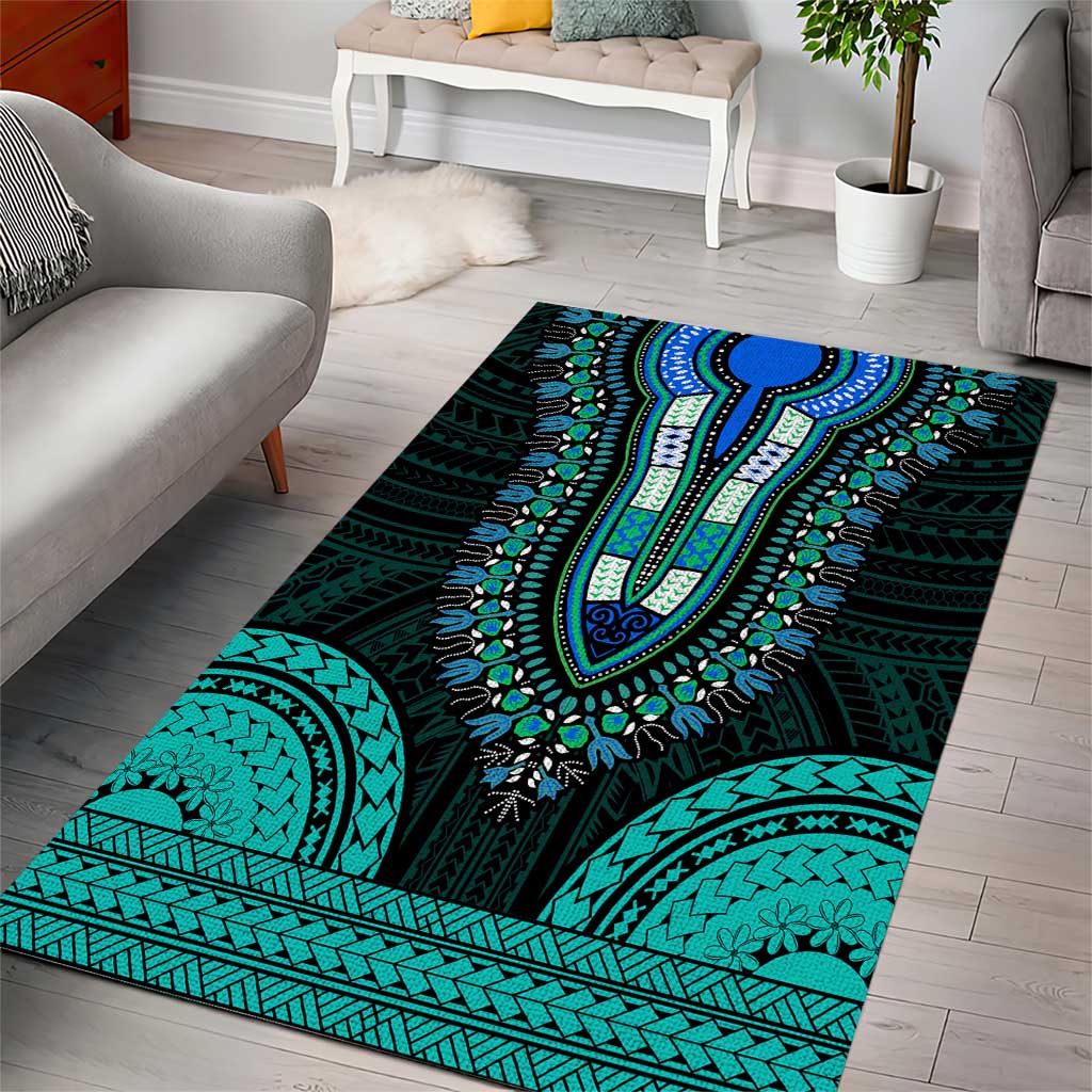African Dashiki and Polynesian Pattern Area Rug Teal