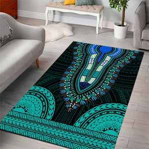 African Dashiki and Polynesian Pattern Area Rug Teal