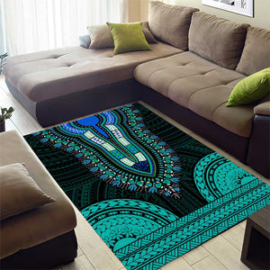 African Dashiki and Polynesian Pattern Area Rug Teal