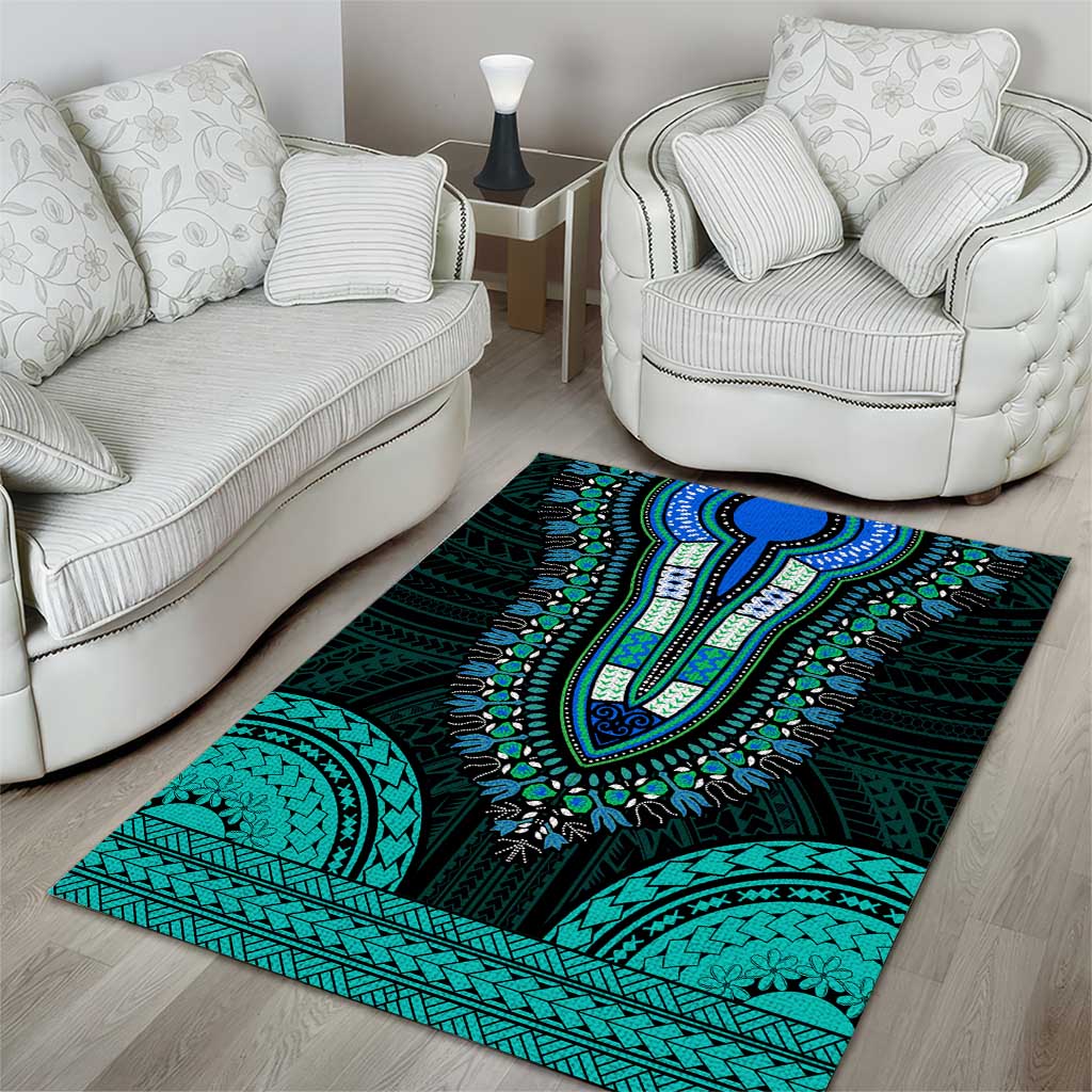 African Dashiki and Polynesian Pattern Area Rug Teal