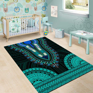 African Dashiki and Polynesian Pattern Area Rug Teal