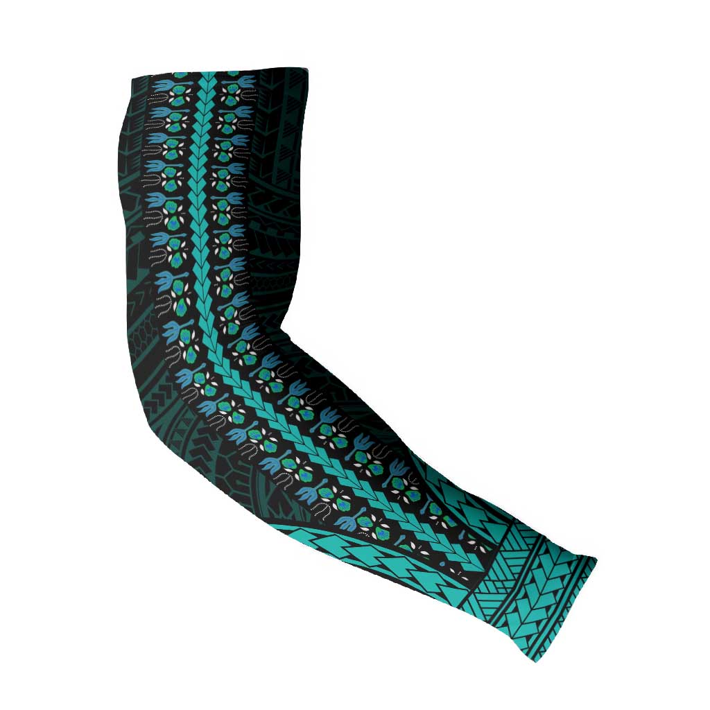 African Dashiki and Polynesian Pattern Arm Sleeves Teal