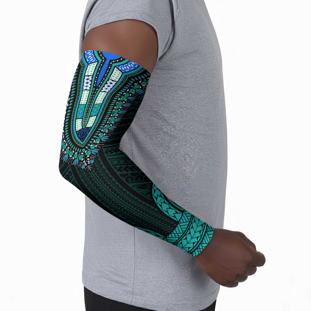 African Dashiki and Polynesian Pattern Arm Sleeves Teal