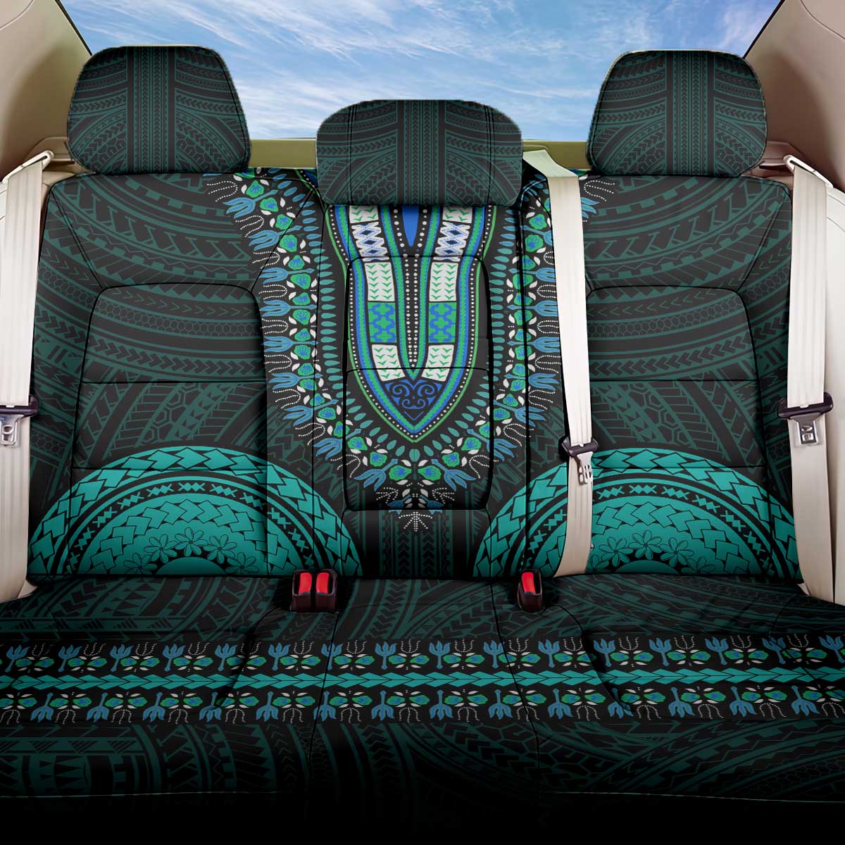 African Dashiki and Polynesian Pattern Back Car Seat Cover Teal