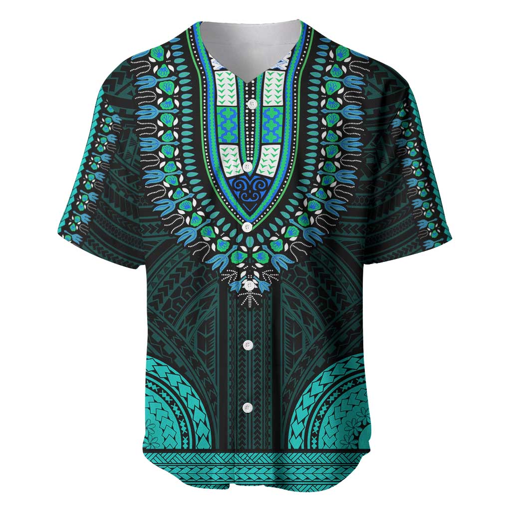 African Dashiki and Polynesian Pattern Baseball Jersey Teal