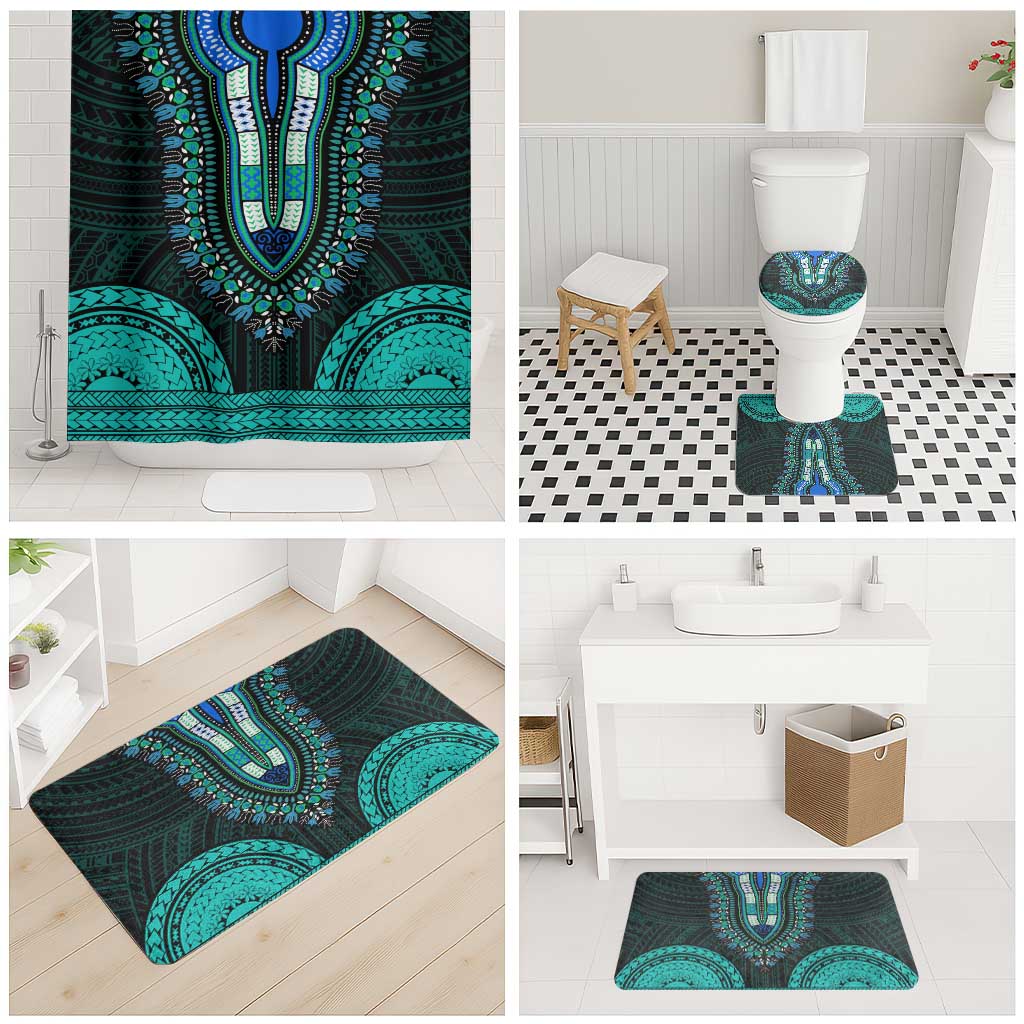 African Dashiki and Polynesian Pattern Bathroom Set Teal
